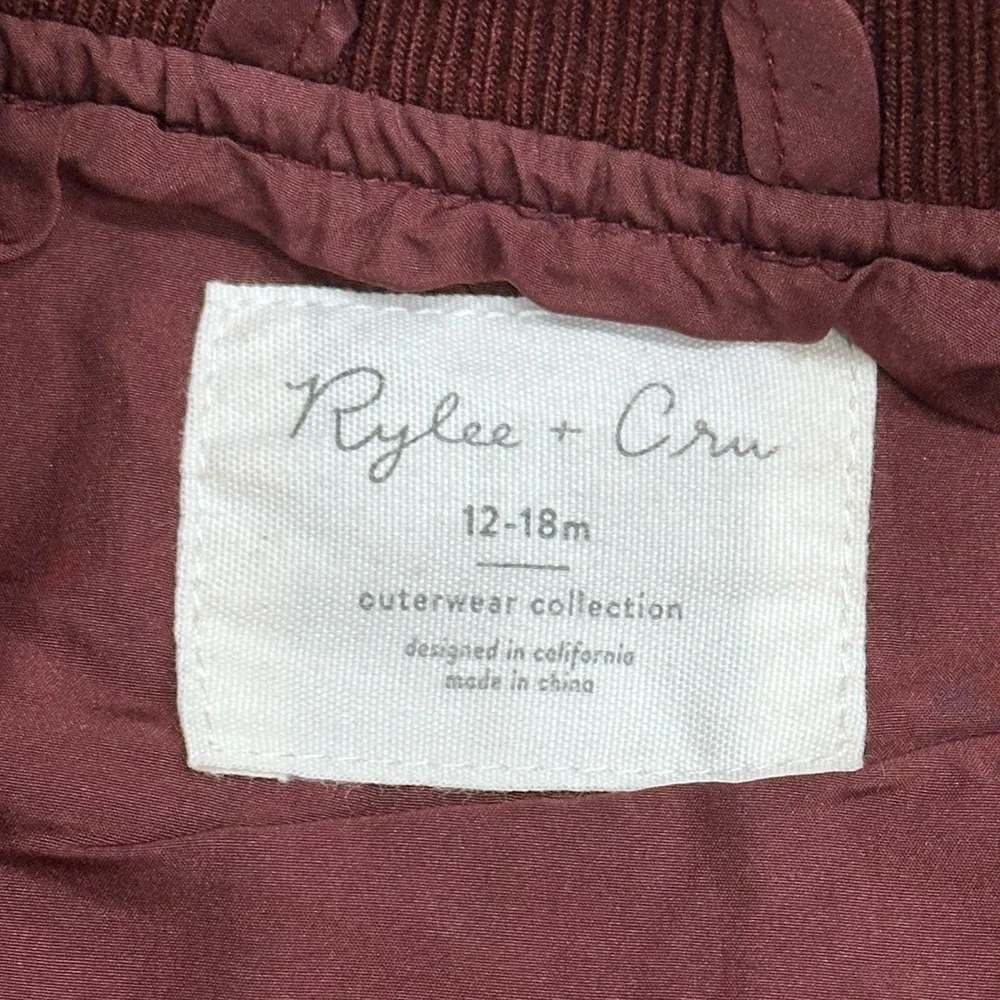 Rylee + Cru Toddler Boys Varsity Football Jacket 12-18 m Burgundy Corduroy NWOT